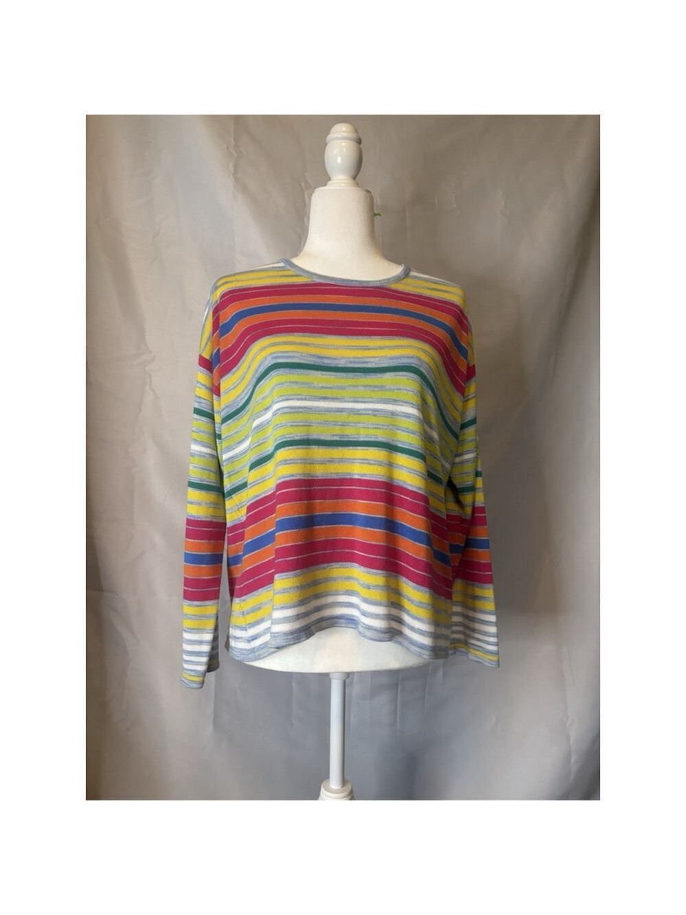 Soft Surroundings PXL Rainbow Stripe Knit Sweater Long Sleeve Colorful Pastel